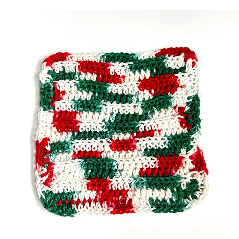 Hand Crafted Christmas Crochet Kitchen Dish Cloths All Purpose 100% Cotton